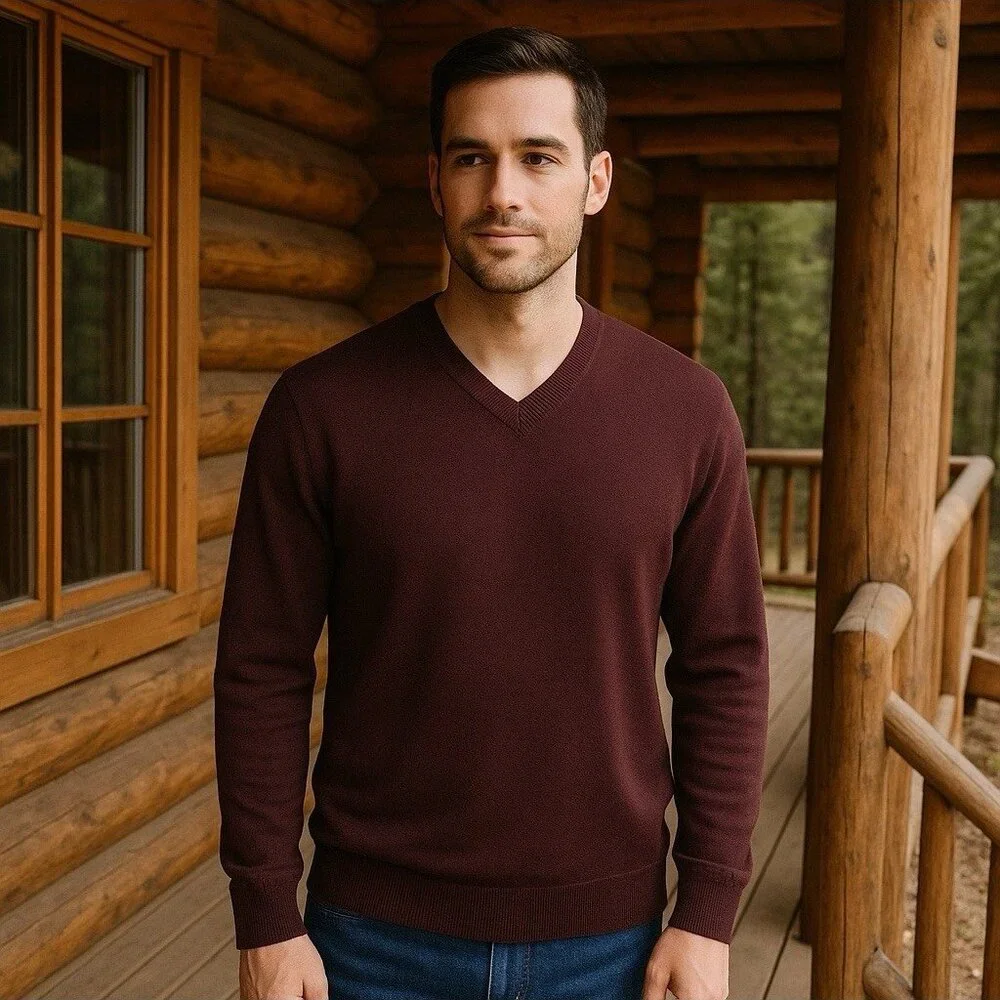 Banana Republic 100% Merino Wool V-Neck Pullover in Wine Quiet Luxury Capsule M